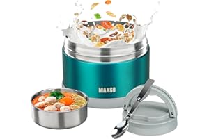 LOGEEYAR Boîtes Alimentaires Isothermes, 700ml Bol avec Cuillère Pliable,Grande Bouche Repas Chaud Bol D'isolation sous vide,Très adapté aux vacances,au déjeuner et à la fête,Vert