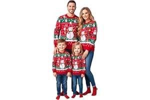 Becotal Świąteczny sweter rodzinny zestaw sweter z dzianiny okrągły dekolt zabawny sweter bożonarodzeniowy z motywem choinki bałwanka