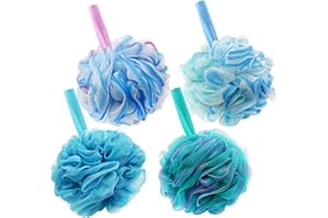 WOODFIB Paquete de 4 esponjas de baño de lufa de malla extragrandes, exfoliantes corporales para exfoliar y limpiar, 75 g/paquete, colores surtidos