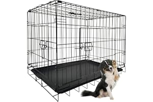 VICKYHOME 36 Inches Large Dog Crate Pet Pen - Heavy Duty Metal Wire Foldable Dog Travel Crate Portable Kennel - Double Front & Side Gate Doors with Sliding Locks, Carry Handle, 91(L) x 57(L) x 64(H) cm