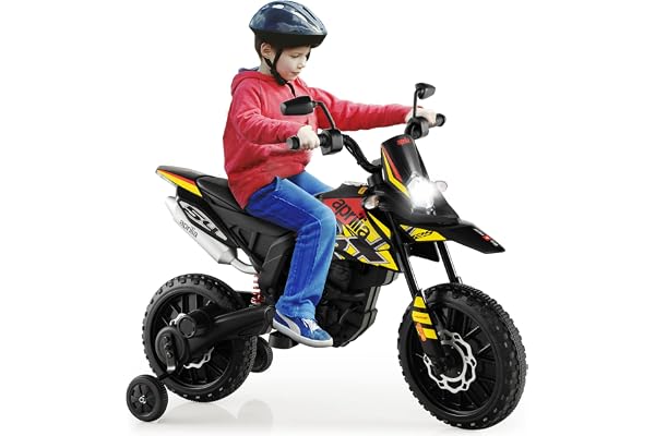 COSTWAY Aprilia Moto Électrique pour Enfants 3-8 Ans avec Musique & Lumière, Voiture Électrique Enfants avec 2 Roues d'Entraînement, Vitesse 5,5-6 km/h, Charge 30KG, 106,5 x 56 x 80CM…