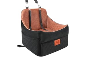 GL GLENSLAVE Hunde-Autositz für kleine/mittlere Hunde, Hundeautositz mit Dicker Polsterung unter 35 Pfund, Abnehmbarer, waschbarer Autositz für Haustiere (schwarz/braun)