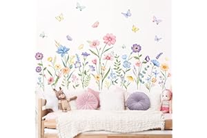 ‎SUPZONE Supzone Wandtattoo Wildblume Schmetterlinge Wandaufkleber Bunte Gartenblumen Gras Wandsticker für Wohnzimmer Schlafzimmer Sofa TV Hintergrund Wanddeko