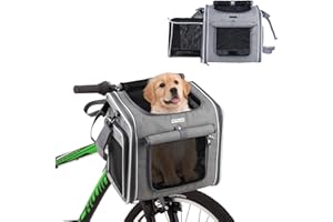 YUZINO Dog Basket for Bike, Detachable Expandable Dog Bike Basket Carrier with 4 Mesh Breathable Windows, Pet Bike Basket with Adjustable Shoulder Strap for Small Cats and Dogs (Hold Up 12LBs)