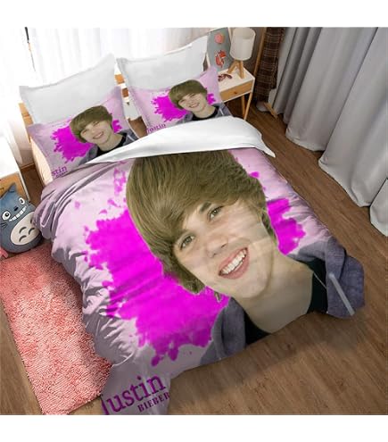 GIOSBR Justin Bieber 3D Gedruckter Für Kinder Mädchen Jungen Bettwäschegarnitur Bettbezug Set Weich Microfaser Bettwäsche Reissverschluss Und Kissenbezüge 2 Teilig Single（135x200cm） Küche, Haushalt & Wohnen