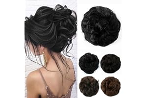 JJstar Messy Hair Bun Curly Wavy Hair Scrunchies Accessories Pieces for Women Girls Synthetic Hair Chignons (Jet Black)