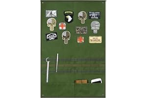 AOUTACC 58 x 88 cm Tactical Military Patch Holder Board Hook & Loop Morale Patch Panel Parete Olive Drab con tasche MOLLE