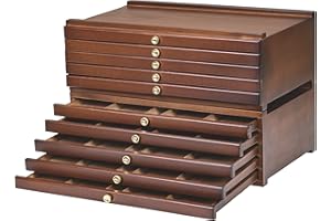 MEEDEN 10-Drawer Art Supply Storage Box - Large Capacity Multi-Function Beech-Wood Pencil Box with Drawer & Compartments for Organizing Pastels, Pencils, Pens, Markers, Brushes & Stamp, Walnut
