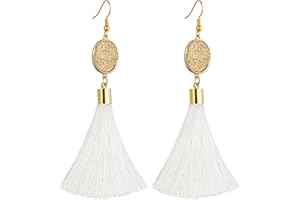 mookaitedecor Tassel Drop Earrings for Women, Long Dangle Hook Fringe Earrings Fashion Jewellery with Plastic Bead/Titanium Coated Crystal