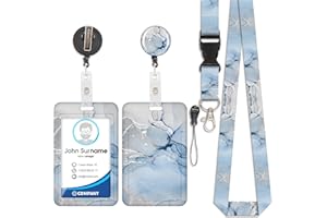 VIOJRLLY Marmor Lanyard Kartenhalter, ID Badge, Lanyard Kartenhalter, abnehmbare Schnur mit einziehbarem Clip für Schlüsselanhänger, Namenskarten, Türkarten, ID-Karten(Marmoriert Blau)