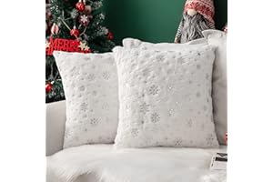 MIULEE 2er Set Kissenbezüge Weihnachten Kuschelkissen Flauschig Schneeflocken Dekokissen Sofakissen Plüschkissen Fellkissen Couchkissen Kissenhülle Zierkissenbezug für Wohnzimmer 40x40 cm Weiß