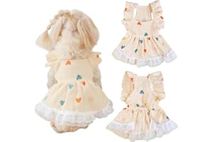 YAOPELKY Vestido de Princesa para Perro con patrón Floral de corazón, Ribete de Volantes de Encaje, Trajes de Gato, Vestido tutú de Verano para Perros pequeños, Traje de Mascota para Yorkie Teddy Chihuahua
