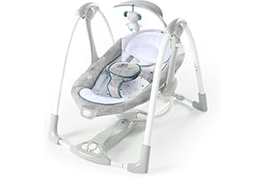 Ingenuity ConvertMe 2-in-1 Compact Portable Automatic Baby Swing & Infant Seat, Battery-Powered Vibrations, Nature Sounds, 0-9 Months 6-20 lbs- Nash