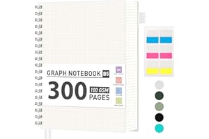 RETTACY Notatnik B5 w kratkę, blok spiralny, 100 g/m², 300 stron/150 arkuszy do rysowania, twarda okładka z tworzywa sztucznego PCW, do pamiętnika, uczelni, konferencji, podróży, 19 x 25 cm