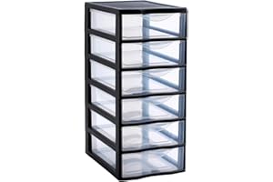 SUNDIS Orgamix, schubladenbox aus Kunststoff, 6 transparente Schubladen im A4-Format, Höhe 50 cm, stapelbar, ideal für die Aufbewahrung von Büros, Kursen, Unterlagen, Zubehör, Accessoires