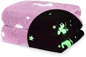 WICKED GIZMOS WG WICKED GIZMOS Glow in the Dark Blanket – 127 x 152 cm Soft Fluffy Fleece Blanket for Kids, Cosy & Snuggly Flannel Throw, Ideal for Girls or Boys – Pink Unicorns