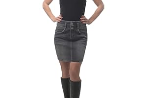 ROCK-IT Apparel Falda Vaquera para Mujer - Ajuste de la Figura Cintura Alta - Denim Suave y elástico - Hendidura en la Espalda - Tallas 34-42 - Color Azul y Negro