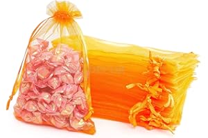 XMASOLDECOR 20Pcs Orange Sacs Organza 10x15cm, Sacs Cadeaux en Organza Pochette à Bijoux, Sachets en Organza pour Bonbons, Lavande, Mariage, Anniversaire