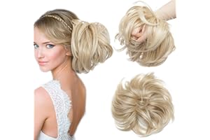 SEGO Moño Postizo Rizado GRUESO Pelo Sintético Se Ve Natural Coleta Postiza [Rubio Ceniza a Blanqueador Rubio] Coletero Pelo Mujer Extensiones (80g)