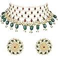 I Jewels Gold Plated Traditional Kundan & Stone Handcrafted Pearl Choker Necklace Jewellery With Stud Earrings Set For Women/Girls (ML324MG)
