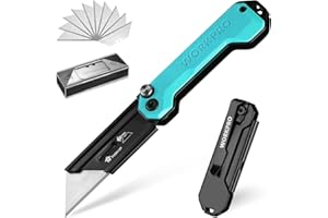 WORKPRO Składany Nóż uniwersalny, nóż do tapet, nóż kieszonkowy z mechanizmem szybkiej wymiany ostrza, rękojeść G10, z 10 dodatkowymi ostrzami SK5, idealny do cięcia skóry, PVC, papieru, Niebieski