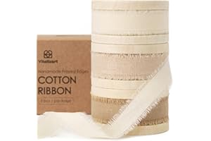 Vitalizart Ruban de Coton 1,6 cm x 19,2 m (3 Rouleaux*6,4 m) Crème & Beige, Franges Faites Main Rubans en Tissu pour Invitations de Mariage Bouquets de Mariée Vacances Décoration Emballage Cadeau