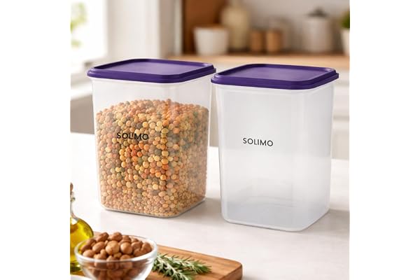 Amazon Brand - Solimo Square Modular Plastic Storage Container Airtight BPA-Free Set of 2 5.5 L (Blue)