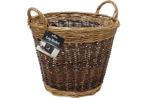 JVL Two tone vintage wicker willow wood log toy storage basket 50 x 40cm
