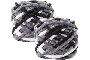 ‎MAXEE Maxee Chenille Wolle Garn 180 g(90 g*2), ca.130 m, Super Soft Knitting, Chunky Grobstrick Weiches Wollgarn zum Häkeln, Chenille zum Weben von Schals, Mützen, Decken, Zierkissen-Schwarz Weiß Grau 28