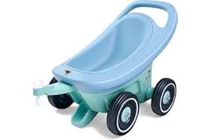 Big Buggy 3 w 1 wózek do nauki chodzenia z regulowaną funkcją hamowania, przyczepa, w zestawie 4 kółka szeptane, niebiesko-turkusowy Big Buggy, dla dzieci od 1 roku życia