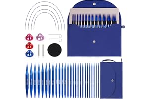 Coopay Juego de Agujas Circulares Intercambiables para Tejer Punto y Lana, 3,0-10 mm, Regalos para Tejedoras, Agujas con Bolsa de Almacenamiento, 13 Pares Aguja Circulare Intercambiables - Azul