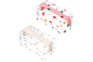 umorismo 2 Pcs Clear Pencil Case Large Pen Bag Stationery Pouch Cosmestic Make up Bag, Transparent Hyuna Daisy Floret Pattern Bag, PVC Clear Cosmetic Pouch for Women and Girls