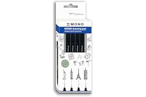 ‎TOMBOW Tombow Fineliner MONO drawing pen, Fine Set, Pigmenttinte, Wasser- und Lichtresistent, zum Illustrieren und Zeichnen, Schwarz, 4er-Set, WS-EFL-H-F-4P