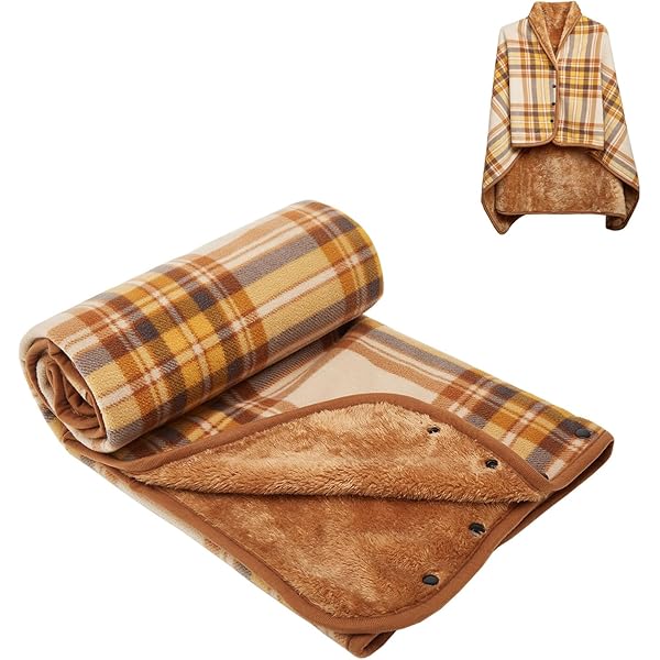 Poncho Plaid Polaire Avec Boutons - Châle Multifonction Cape Couverture - Pour Femmes Et Hommes (Taille M Ou L)