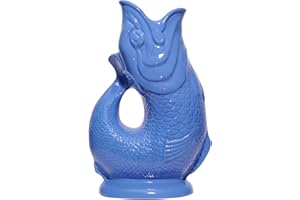 The Original Gluggle Jug - Sea Blue Glug Jug XL 28cm 1.4L Fish Shaped Jug Decorative Glug Jug Cocktail Wine Gin Jug Decanter Vase Handmade in the UK