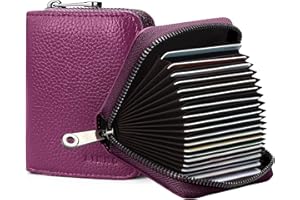 Goopai RFID 20 Card Slots Credit Card Holder Genuine Leather Accordion Card Case Small Wallet for Women or Men with Zipper (Purple)