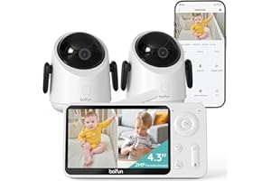 BOIFUN Vigilabebes con 2 Camaras con App Movil, 1080P Camara Vigilancia Bebe Pantalla Dividida, 360°Seguimiento Automático, Monitoreo de Movimiento, Valla Virtual con IA, Zoom 4X