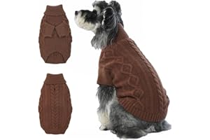 Lelepet Dog Jumpers Winter Dog Pullover, Knitted Warm Turtleneck Dog Christmas Sweater for Cold Weather, Soft Dog Knitwear for Medium Large Dogs Boys Girls Pet Vest Outfit Cat Sweater, Coffee, L