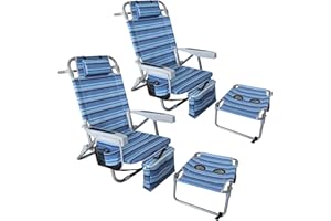 WKFAMOUT Rucksack Strandstuhl Klappbar 2er Set 5 Position Hochlehner Campingstuhl Klappstuhl für den Strand mit Klapptisch Kühltasche Getränkehalter Blau