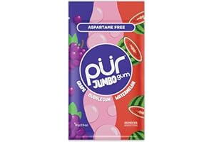 PUR GUM PUR Jumbo Gum | Chewing-gum Sans Aspartame | Au Xylitol |Arôme naturel de Bubblegum, Grape, Watermelon, 20 Pièces (Lot de 1)