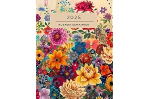 Agenda Semainier 2025: Avec Planification mensuelle, Présentation verticale 1 semaine sur deux pages avec heures, Grand format A4 , Couverture florale ... a un usage professionnel ou personnel.