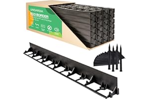 UNIGARDIA Flexible Lawn Edging 12 m - Invisible Plastic Garden Edge with 50 Securing Pegs - Easy to Use, Weather Resistant - Grass, Flowerbed & Path Border Edging, Height 78 mm, Black