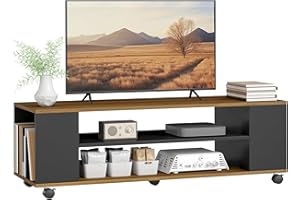 HOMCOM Mueble de TV con Ruedas, Mesa de TV Suspendido o de Pie, para Salón, con 4 Estantes Abiertos, para Televisión de 55 Pulgadas, Estilo Moderno, 120x40x38,5 cm, Nogal y Negro
