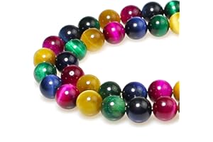 ‎MJDCB Perlen zum Auffädeln 10mm 35 stück Mehrfarbig Gemischte Tigerauge Edelsteine Perlen mit Loch Natürliche Lose Runde Steinperlen für Herstellung Schmuck Armbänder Halsketten