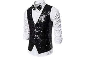 LIEBEIMMER Gilet de costume pour homme avec nœud papillon, gilets à paillettes pour homme, coupe ajustée, gilet de smoking, livraison 7 jour