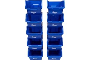 The Workplace Depot Plastic Storage Bins - Nesting Stackable Small Parts Containers - Blue Pack of 10 - 127(H) x 150(W) mm