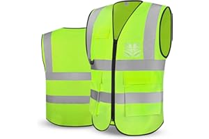 Adiwo Warnwesten Auto, Reflektierende Warnweste, Sicherheitsweste Auto, Pannenweste, Gelb Warnweste ISO20471, mit Fünf Taschen, Sicherheitswesten für Sicherheit, Autozubehör(XXL)