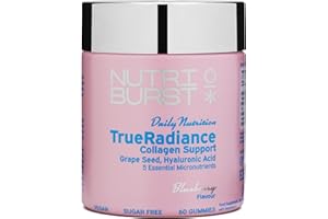 Nutriburst - TrueRadiance Collagen Support Gummies for Healthy Hair, Skin & Nails - Biotin (100µg), Hyaluronic Acid (50mg), Vitamin A (400µg) + Vitamin C (80mg) - 60 Gummies 1 Month Supply