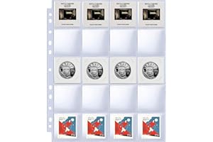 WITHYU 30 Pack 600 Pockets 2x2” Coin Flip Sleeves, Heavy Duty Stamp Collection Pages for 3 Ring Binder, 20 Pocket Photo Slide Flips Organizer Sheet, Top Loading Clear Cardboard Coin Holder Sleeves