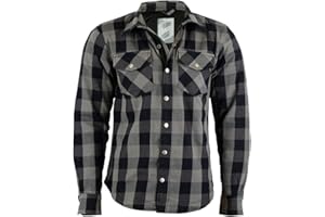 ‎BOSMOTO Motorrad Kevlar Aramid gefüttert Schutz Flanell Hemd, (5XL, Grau/Schwarz)